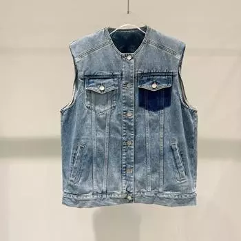 Осенний новый женский модный дизайн, джинсовая майка без рукавов без рукавов, жилет, женский жилет S