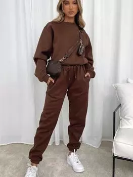 Осенний новый женский повседневный костюм, однотонный, с длинными рукавами, круглым вырезом, капюшоном, карманами на шнуровке, женский зимний комплект из двух предметов 2024 г. S чёрный