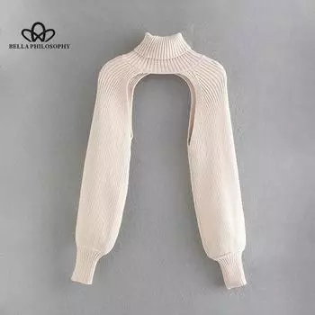 Осенний новый женский ультра-короткий вязаный свитер с высокой талией и длинными рукавами, топ, женский модный свитер One Size верблюд