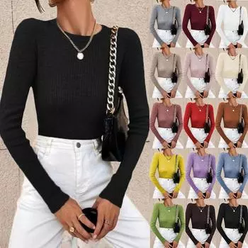 Осенний облегающий вязаный свитер, пуловер, модный однотонный свитер XL