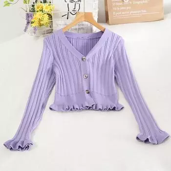 Осенний однотонный кардиган с V-образным вырезом и длинными рукавами OneSize чёрный