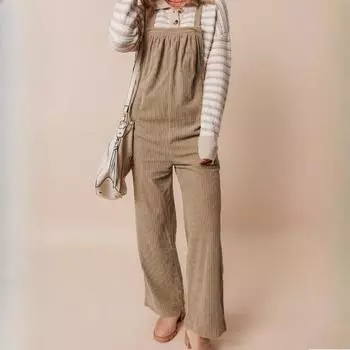 Осенний однотонный комбинезон с множеством карманов для женщин в европейском и американском стиле, простой и универсальный вельветовый комбинезон для женщин XL чёрный