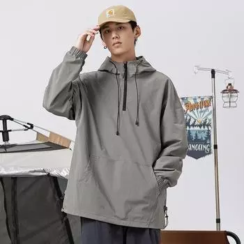 Осенний однотонный ленивый свободный свитер мужской свободный модный брендовый молодежный пуловер с капюшоном солнцезащитная повседневная куртка M оливковое зеленый