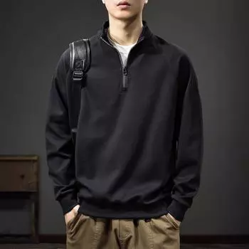 Осенний однотонный мужской свитер с воротником-стойкой, американская ретро-рубашка поло, толстая полумолния с длинным рукавом M