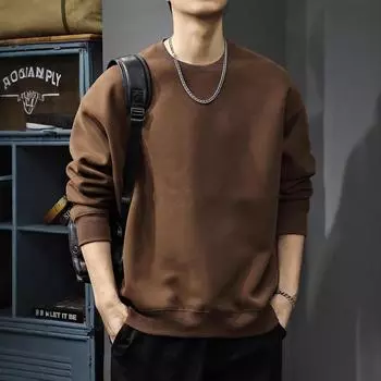 Осенний однотонный повседневный свитер мужской американский круглый вырез пуловер длинный рукав тяжелый свободный большой размер внутренний верх прилив M небесно-голубой