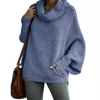 Осенний однотонный повседневный женский свитер с высоким воротом, модный свитер с длинным рукавом, вязаный свитер для женщин, свободный винтажный свитер больших размеров, зимний джемпер 25173 S темно-коричневого