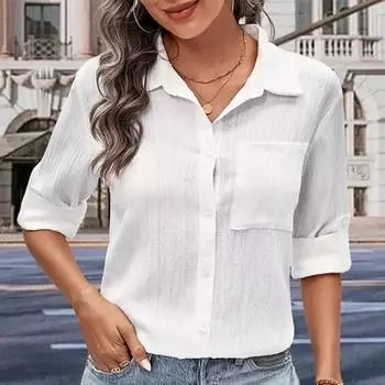 Осенний однотонный топ с длинным рукавом, белая рубашка, женская повседневная женская блузка, элегантная рубашка, офисная женская одежда, женская Blusa 30137 S белый