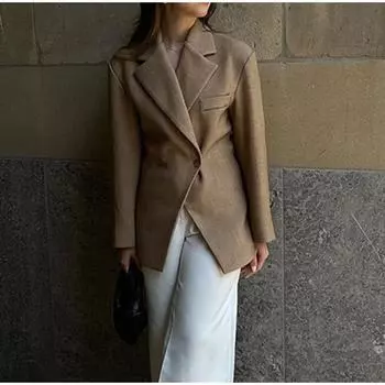 Осенний однотонный женский пиджак с узкими лацканами, карманами на пуговицах, длинными рукавами, универсальный пиджак, пальто, модная офисная женская верхняя одежда, новинка S хаки