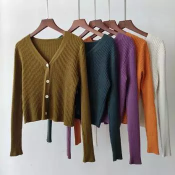 Осенний офисный вязаный свитер с v-образным вырезом, повседневный кардиган с длинными рукавами, элегантный однотонный свитер на пуговицах, пальто, зимняя одежда 29624 One Size орион