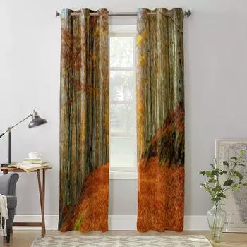 Осенний пейзаж, красивые деревья, оконные занавески для гостиной, спальни, украшения, роскошные кухонные занавески с балдахином 135W x 60H(cm) x1