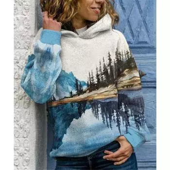 Осенний пейзаж с градиентным принтом, толстовки с капюшоном, женский пуловер с длинными рукавами, свободная толстовка с капюшоном 3d S