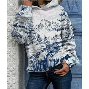 Осенний пейзаж с градиентным принтом, толстовки с капюшоном, женский пуловер с длинными рукавами, свободная толстовка с капюшоном 3d S