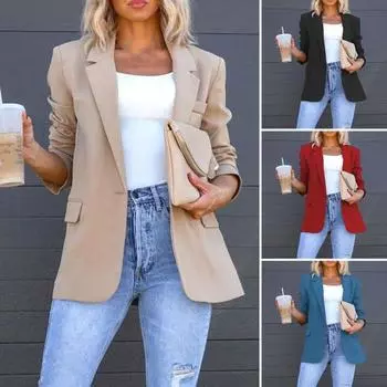 Осенний пиджак с длинными рукавами, спецодежда, 3D крой, осенне-зимняя модная однотонная куртка для покупок S абрикосовый