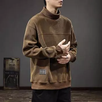 Осенний плотный однотонный свитер из синели, мужская полуводолазка, свободная рубашка большого размера, повседневная американская куртка M верблюд