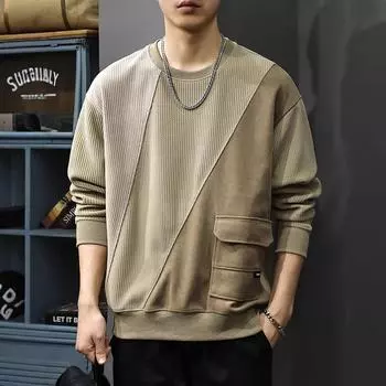 Осенний плотный шенилловый свитер, подходящий по цвету, мужской американский повседневный пуловер с карманами, свободная куртка с круглым вырезом и длинными рукавами M хаки