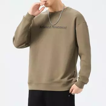 Осенний плотный свитер из чистого хлопка 360 г, мужской, большого размера, свободный, с круглым вырезом, с принтом, модная повседневная рубашка M хаки