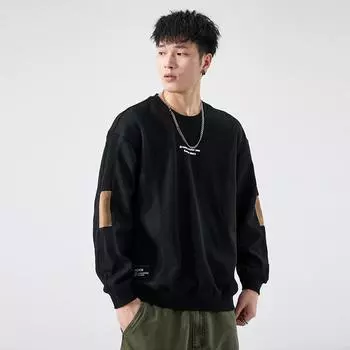 Осенний плотный свитер с круглым вырезом в тон цвета, мужской свободный, большого размера, для полных людей, американский ретро, повседневный, черный топ Tide M белый