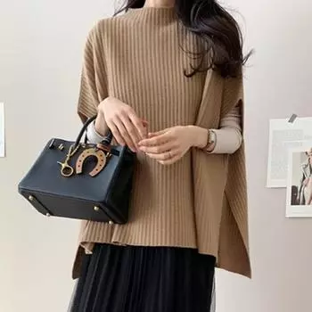 Осенний плюс размер элегантный вязаный свитер с накидкой женский короткий рукав свободный плащ пуловер свитера женские топы модный винтажный облегающий трикотаж 25098 M серый