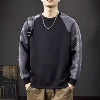 Осенний полосатый контрастный свитер с рукавами на плечах, мужской американский модный бренд, свободный топ с круглым вырезом, повседневная куртка-пуловер M