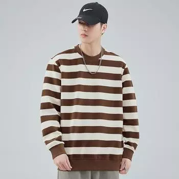 Осенний полосатый свитер с круглым вырезом, мужской свободный, большого размера, корейская версия, мужская пара, нижняя рубашка, топ, модный бренд M