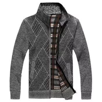 Осенний повседневный флисовый мужской кардиган с длинным рукавом, модный городской мужской вязаный свитер L серый