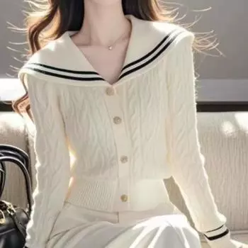 Осенний повседневный кардиган с длинным рукавом, свитер для женщин, модный облегающий однотонный вязаный свитер для женщин, однобортный элегантный зимний кардиган 25726 One Size белый