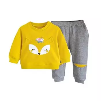 Осенний повседневный модный свитер в корейском стиле для мальчиков и девочек с милым мультяшным принтом и круглым вырезом, свитер с длинными рукавами, брючный костюм 110