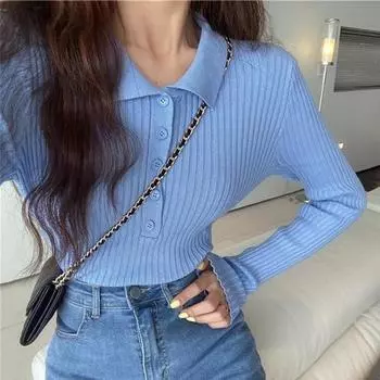 Осенний повседневный пуловер, вязаные свитера, зимняя модная женская одежда с отложным воротником и пуговицами, тонкие топы, женская одежда 28763 One Size орион