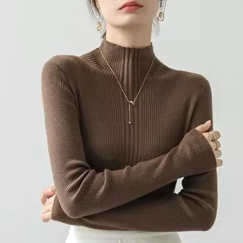 Осенний повседневный вязаный женский свитер с длинным рукавом, зимний тонкий свитер с высоким воротником, свитера женские, однотонные, тонкие, женские трикотажные джемперы 25816 One Size белый