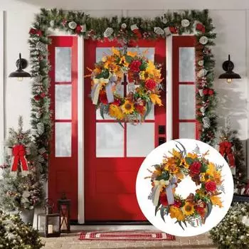 Осенний Праздник Урожая Венок Украшение Искусственные Кленовые Листья Подсолнечник Венок Орнамент Пластиковая Входная Дверь Свадебная Вечеринка Цветочный Венок Рождественский 1pc