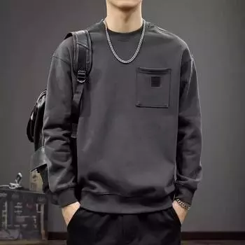 Осенний простой однотонный свитер с карманами, мужская американская повседневная свободная плотная рубашка высокого качества на весну и осень S хаки