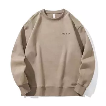 Осенний простой трендовый стираный свитер, мужской свободный большой размер, круглый вырез, нижняя рубашка, американский тяжелый повседневный топ S чёрный