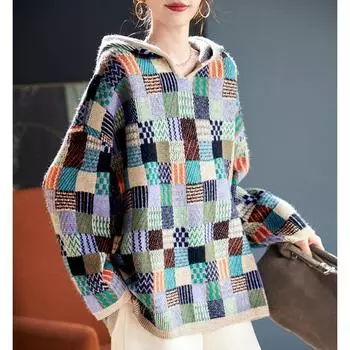 Осенний пуловер Новые женские вязаные свитера Цветной вязаный свободный свитер One Size зелёный