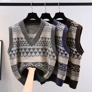 Осенний пуловер с v-образным вырезом, вязаный жилет, женская майка, свободная верхняя одежда, винтажный мягкий свитер, пуловер на бретелях, верхнее пальто