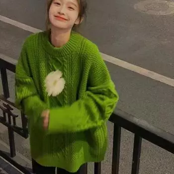 Осенний пуловер, свободный свитер с жареным тестом, женский высококачественный универсальный вязаный свитер с длинными рукавами в стиле ретро