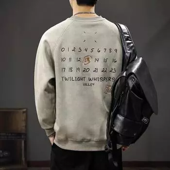 Осенний японский принтованный свитер с круглым вырезом, мужской повседневный свитер с длинным рукавом и тяжелой вышивкой, прилив S хаки