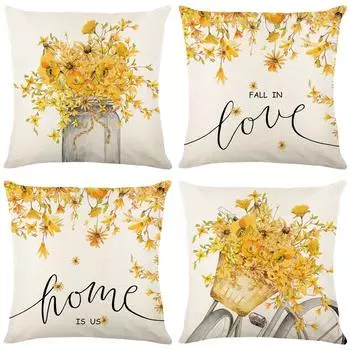 Осенний Растительный Цветок Подушка Чехол Льняной Печатный Домашний Декор Гостиная Диван Подушки Набор Подушек Спальня Подушка 45*45cm JYM330-1
