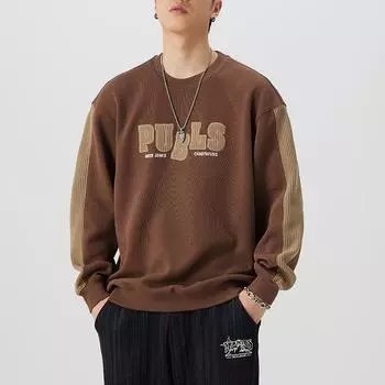 Осенний ретро контрастный цвет сращивания тяжелый круглый вырез свитер мужской свободный большой размер хулиганский красивый длинный рукав топ модный бренд M