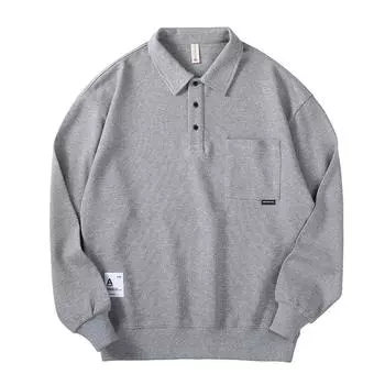 Осенний ретро мужской свитер с лацканами, американская повседневная модная брендовая рубашка поло с длинными рукавами, тяжелая свободная рубашка поло большого размера M чёрный