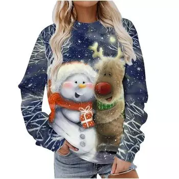Осенний рождественский 3D-принтованный женский пуловер, повседневный свободный топ с длинными рукавами, модная толстовка с капюшоном, женская толстовка больших размеров S