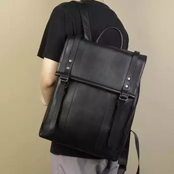 Осенний рюкзак из натуральной кожи с верхним слоем «все в одном», мужской рюкзак из натуральной кожи, вместительная многослойная сумка для поездок на работу «все в одном» чёрный