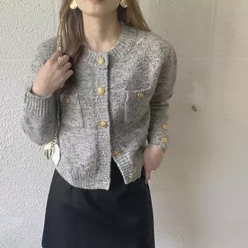 Осенний серый вязаный кардиган свитер пальто женский с круглым вырезом длинный рукав элегантный однотонный офисный свитер с пуговицами карман повседневный свитер зима One Size бежевый