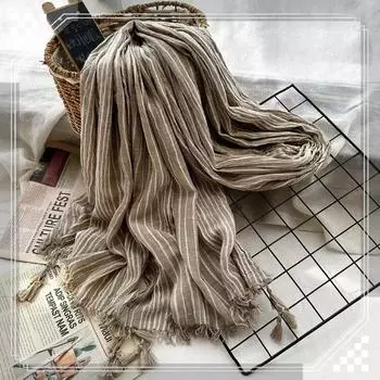 Осенний шарф из хлопка и льна 2024 года, универсальный повседневный полосатый шарф-шаль из хлопка 200x80cm