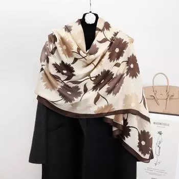 Осенний шарф с маленьким цветком, элегантный модный стильный шелковый шарф с имитацией хлопка и льна, женский теплый шарф с защитой от холода на шею 180*90cm