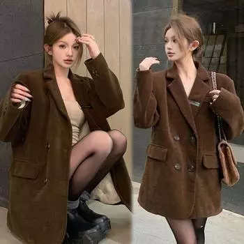 Осенний шик и стильный вельветовый блейзер высокого класса, подчеркните свою индивидуальность S кофейный