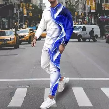 Осенний спортивный костюм, футболка с длинными рукавами + спортивные штаны, костюм, мужская уличная одежда, винтажный свитшот, мужская одежда больших размеров, комплекты из 2 предметов, 2023 S