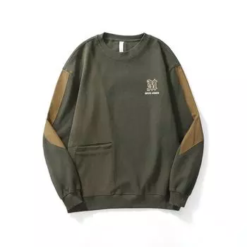 Осенний сращивающийся круглый вырез американский ретро свитер мужской свободный большой размер модный топ повседневный пуловер куртка модный M чёрный