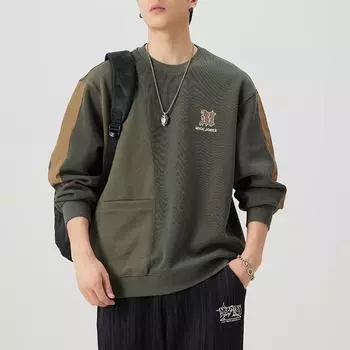 Осенний сращивающийся круглый вырез американский ретро свитер мужской свободный большой размер модный топ повседневный пуловер куртка модный M