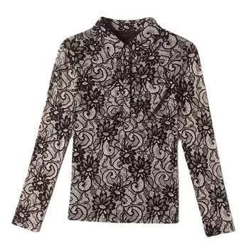 Осенний стиль, модная и универсальная принтованная рубашка с длинными рукавами большого размера из сетки для женщин-матерей, красивая футболка M чёрный