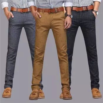 Осенний стиль модные эластичные мужские деловые хлопковые льняные клетчатые мужские повседневные брюки с короткими штанинами 28 серый